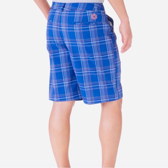 Puma plaid golf shorts royal blue size 38 - Picture 2 of 9